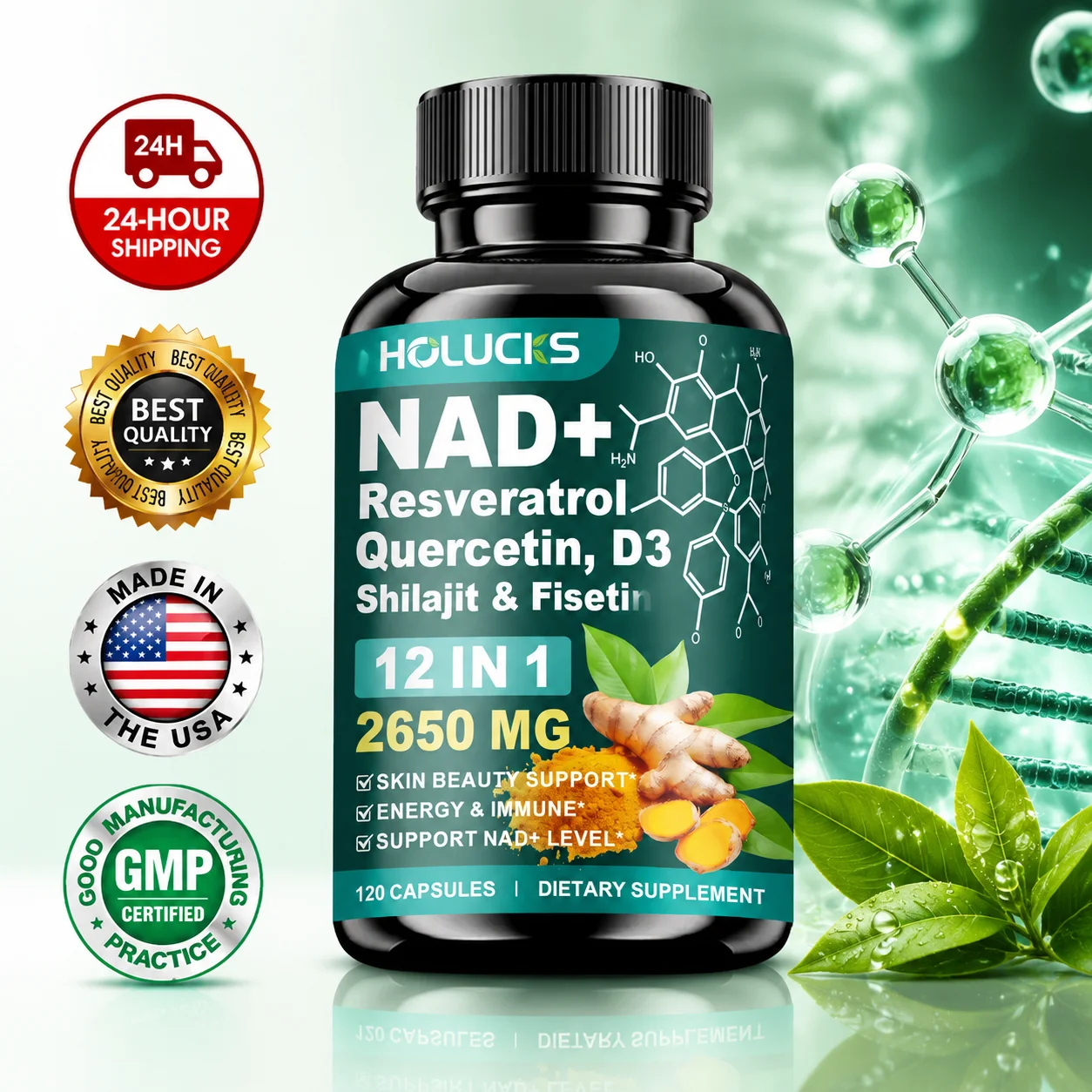 Health Wellness Vitality - Suplemen NAD+ Berpotensi Tinggi, dengan Quercetin,